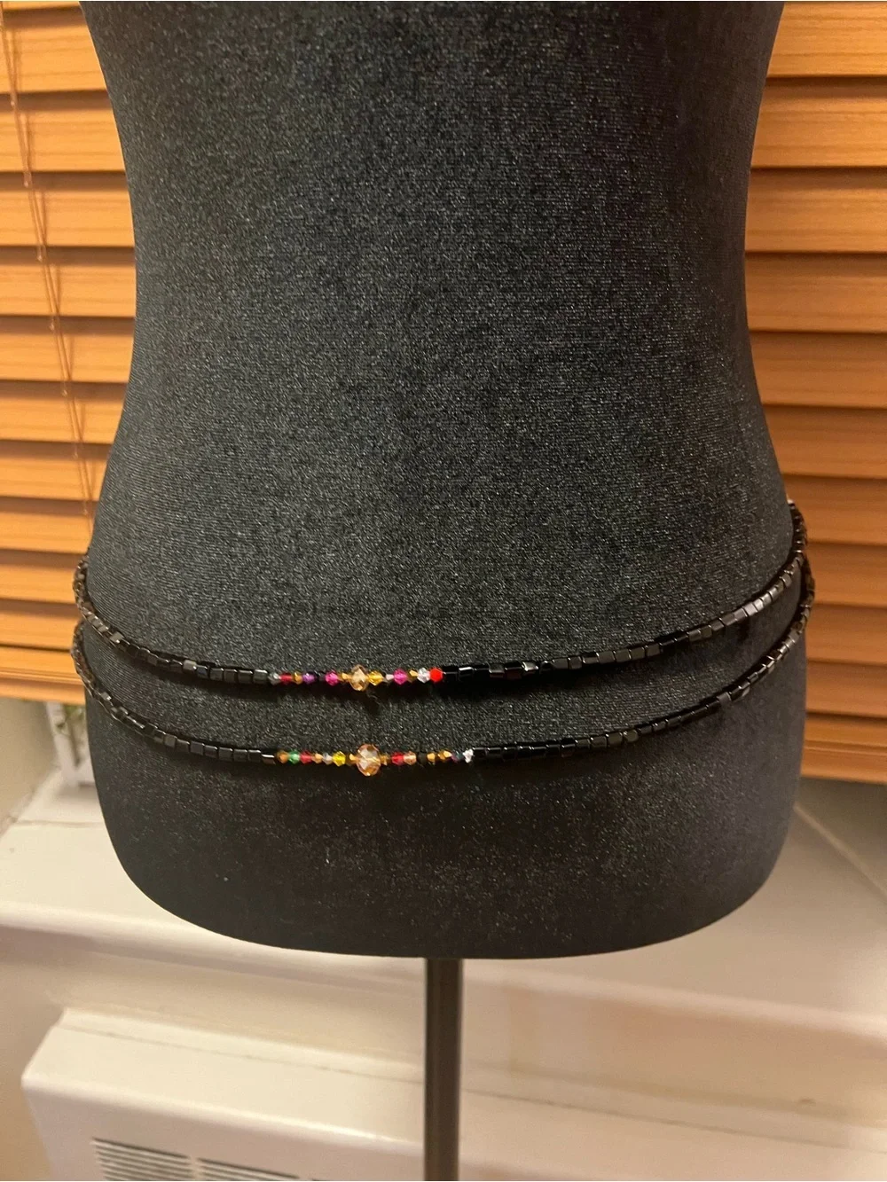 Multi-Row Black Beaded Waist Chain with Colorful Accents handmade